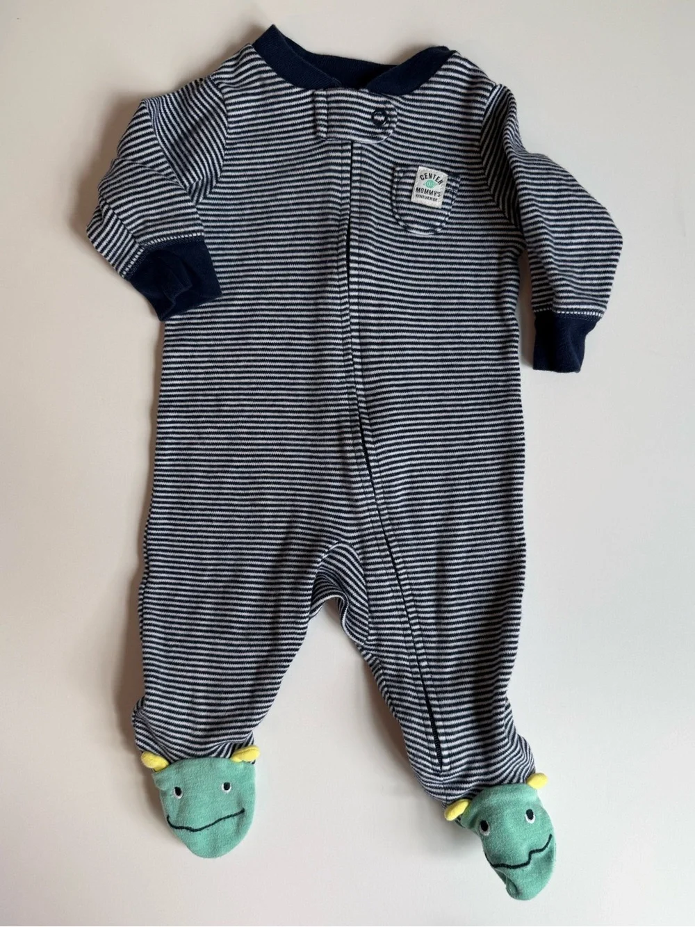 3/$15 | Carter's Navy Striped Footie, Printed White Bodysuit & Navy Pants Set